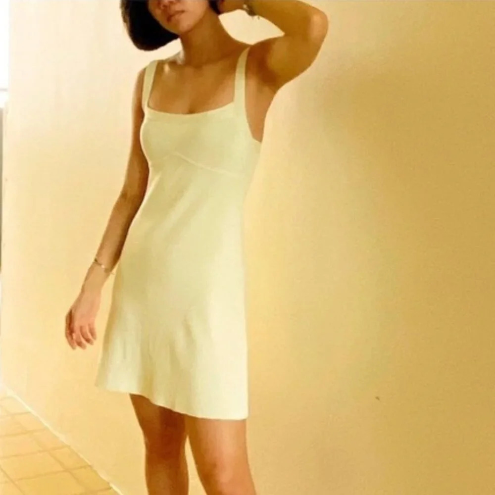 Zara Knitted Thick Strap Dress Pastel Yellow Size  Medium NWOT